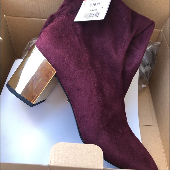 Metallic Heel High Boots Wine Gold Zip Accents - Picture 6 of 6